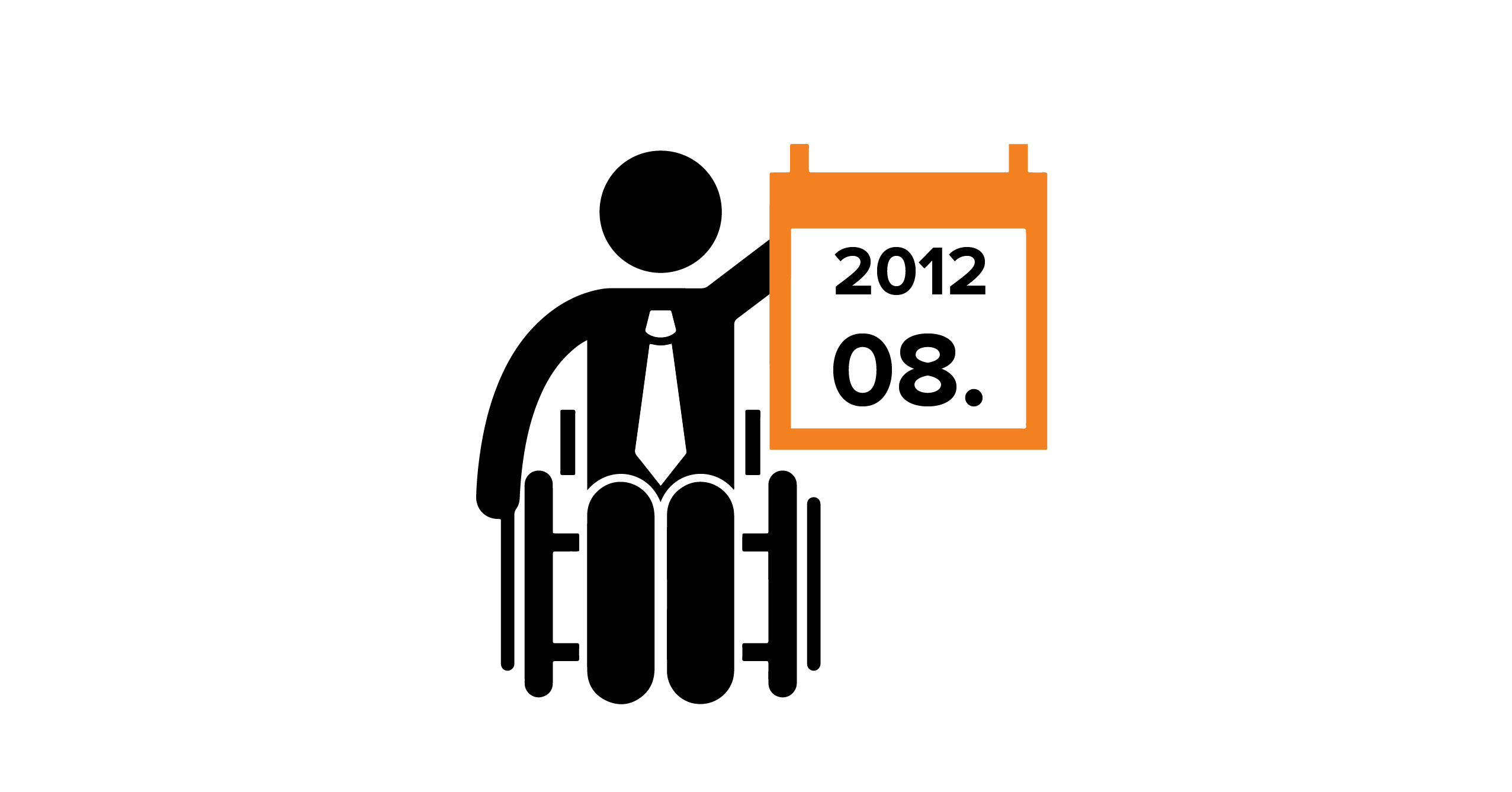 grafika przedstawiająca człowieka siedzącego na wózku trzymającego kalendarz z datą 08.2012