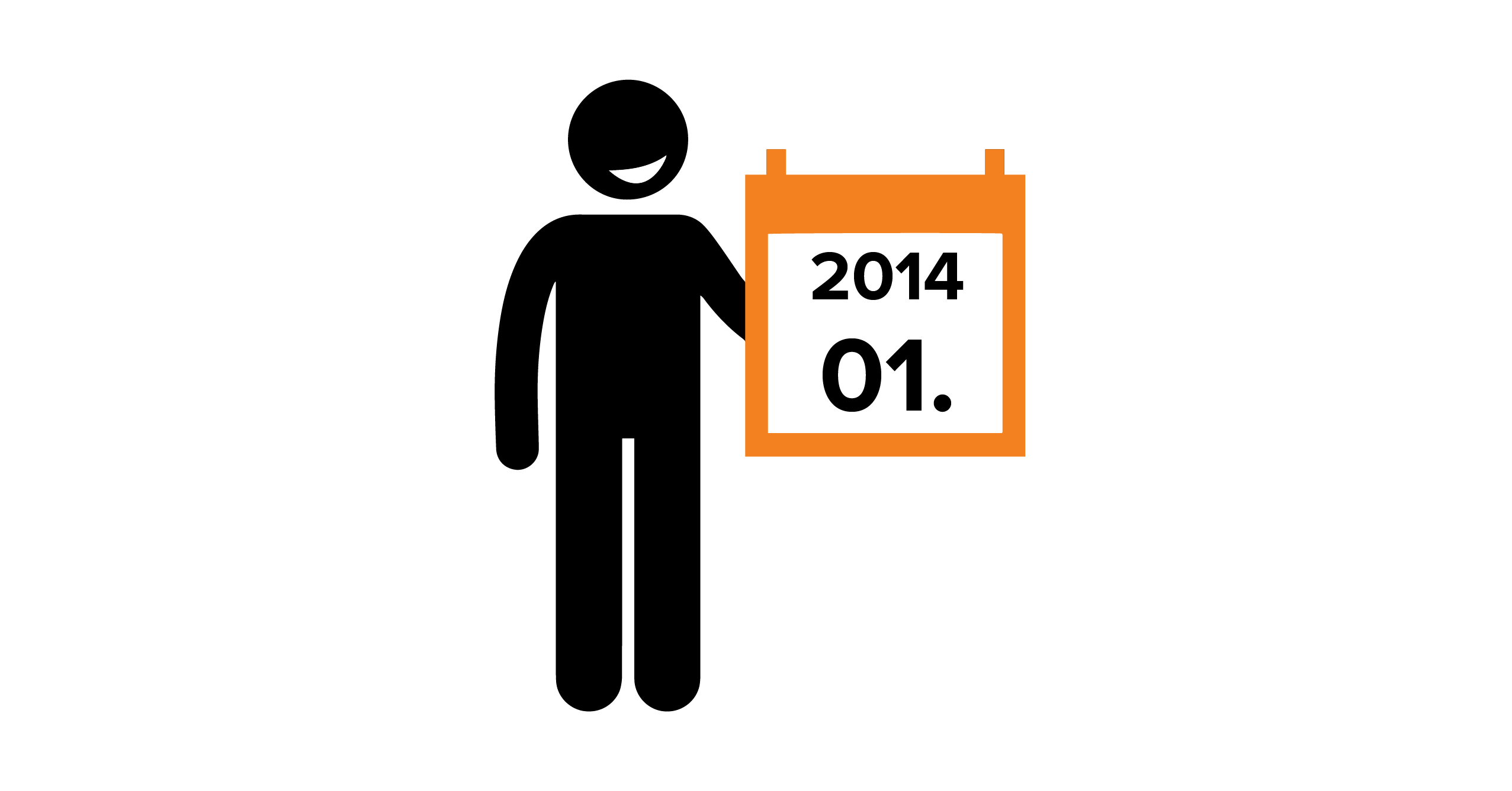 sylwetka stojącego człowieka, trzymającego w ręku kalendarz z datą 01.2014