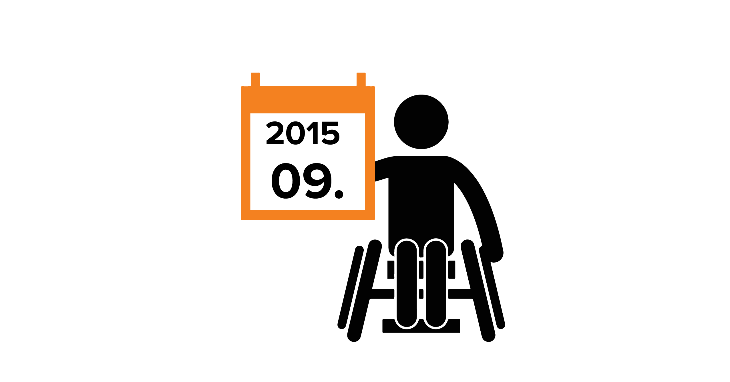 Na grafice sylwetka człowieka na wózku, trzymającego kalendarz w dłoni z datą 09.2015