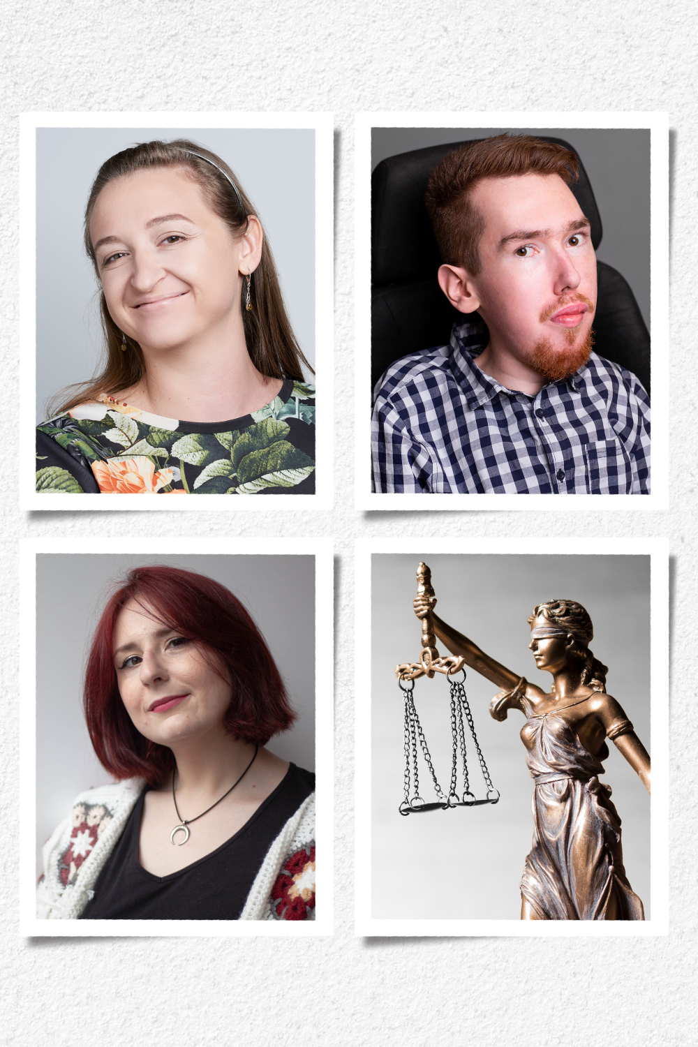Na grafice portrety specjalistów z Kompleksowego Centrum Poradniczego - Agnieszki, Jakuba, Dominiki oraz Anny.
