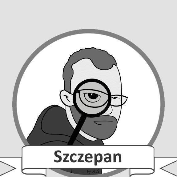 Na grafice mężczyzna przykłada lupę do oka.