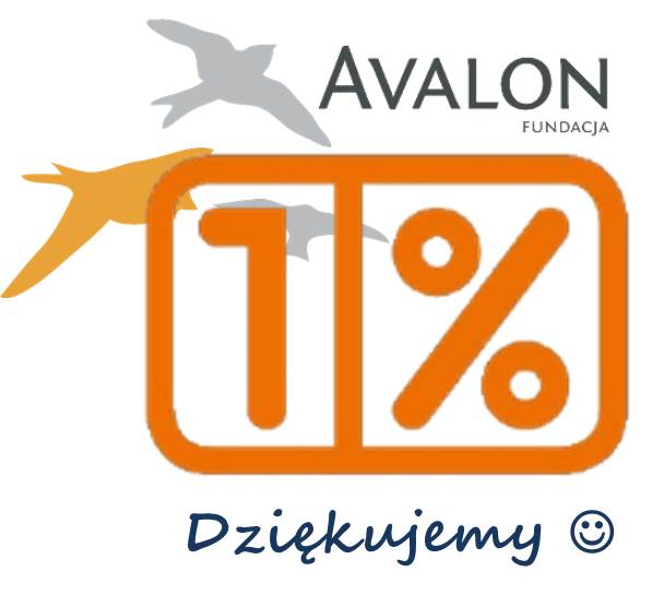 Logotyp Fundacji Avalon, logotyp jednego procenta oraz napis dziękujemy