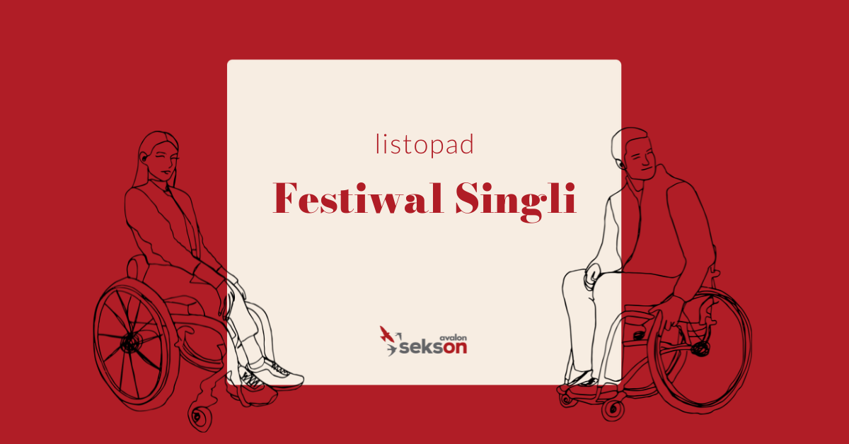 Na grafice dwie rysunkowe postaci na wózkach i napis listopad Festiwal Singli