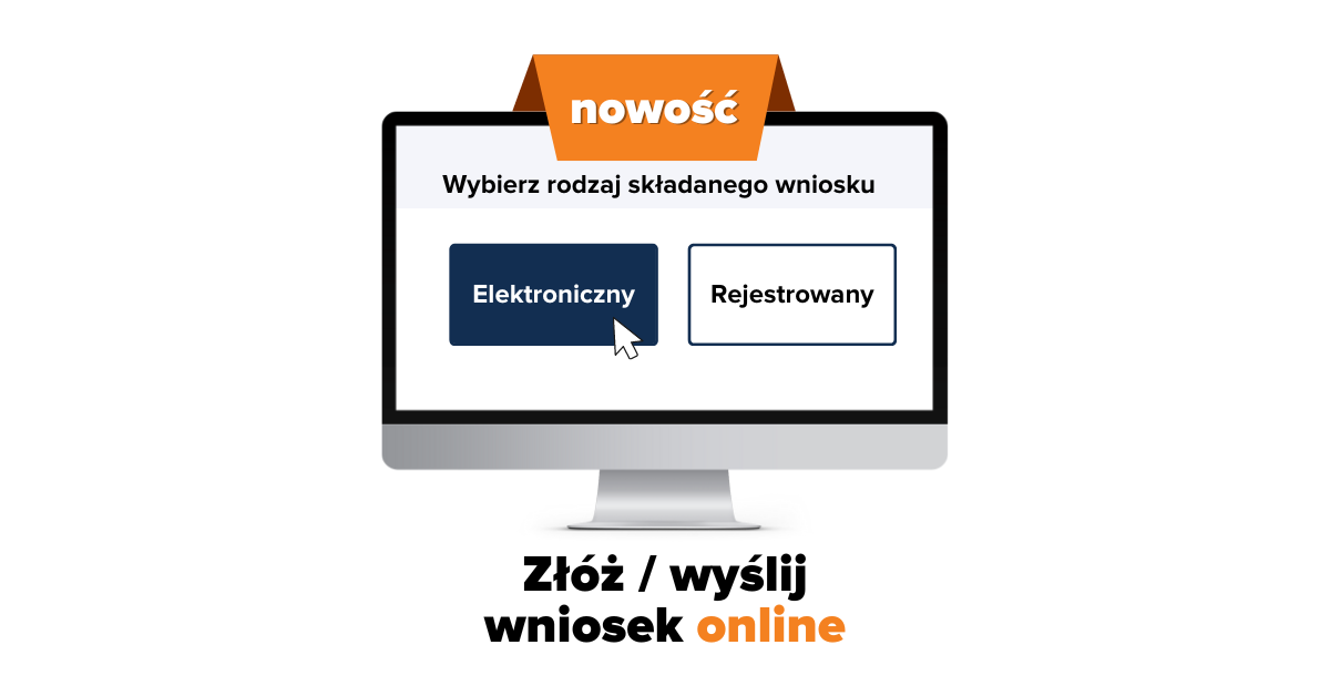 Grafika z ekranem komputera i dwoma przyciskami Elektroniczny i Rejestrowany.