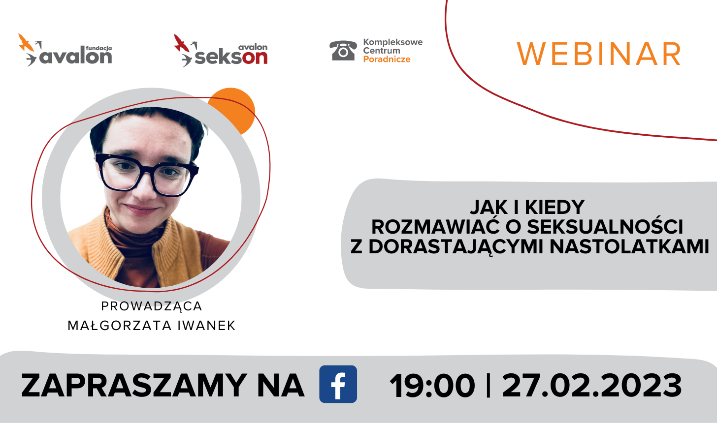Prowadząca live - Małgorzata Iwanek i napis Jak rozmawiać o seksualności z nastolatkami?