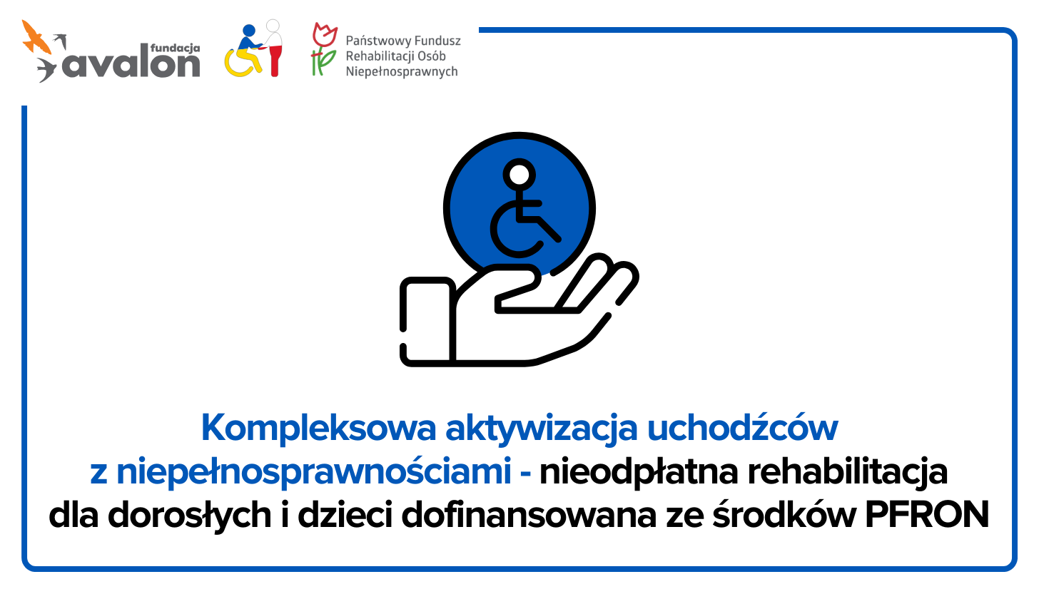 Dłoń, na której znajduje się niebieski dymek z symbolem osoby na wózku.