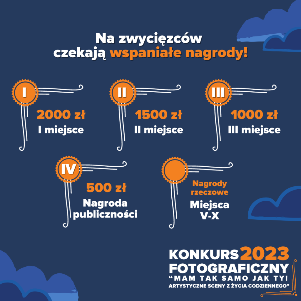 Napis - I miejsce 2000 zł, II miejsce 1500 zł, III miejsce 1000 zł, Nagroda publiczności 500zł, V-X Nagrody rzeczowe.