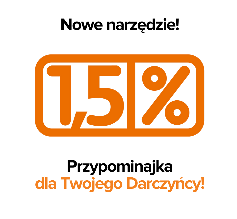 pomarańczowe logo przedstawiające napisz 1,5% w ramce