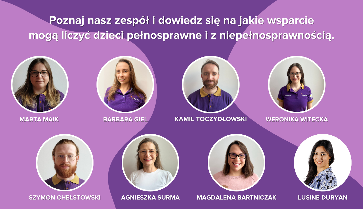 Grafika ze zdjęciami pracowników Avalon Kids.