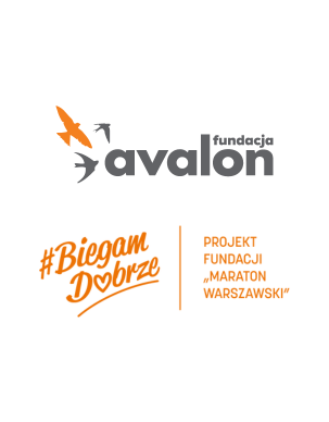 Logo Fundacji Avalon i logo akcji Biegam Dobrze Fundacji Maraton Warszawski