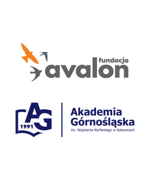 Logo Fundacji Avalon i logo Akademii Górnośląskiej