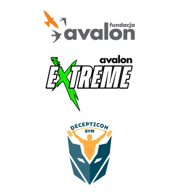 Logo fundacji avalon, logo projektu avalon extreme i logo decepticon gym