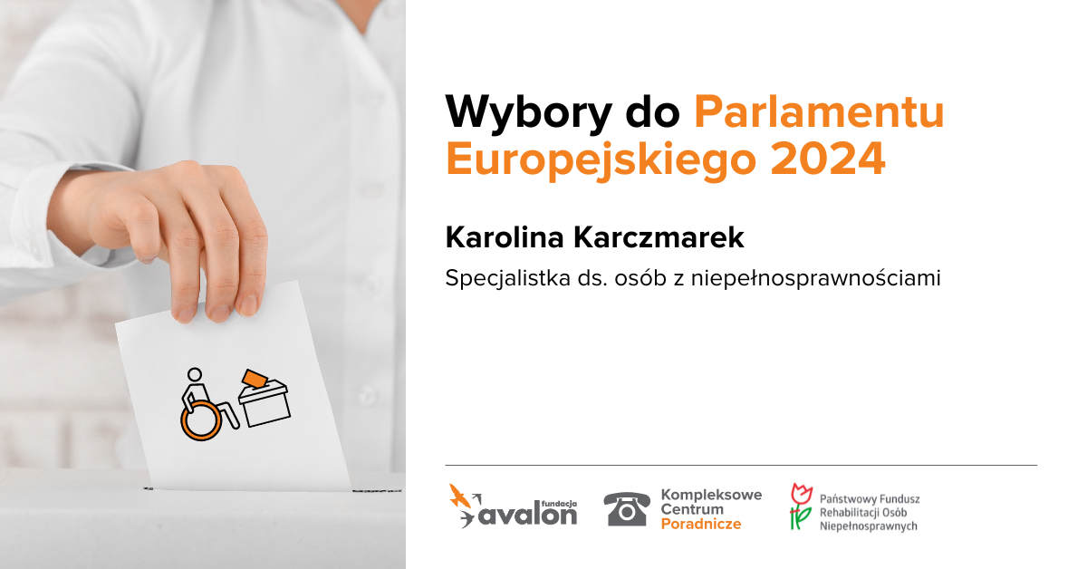Ręka, która wrzuca do urny kartkę, na której znajduje się ikona z osobą na wózku.